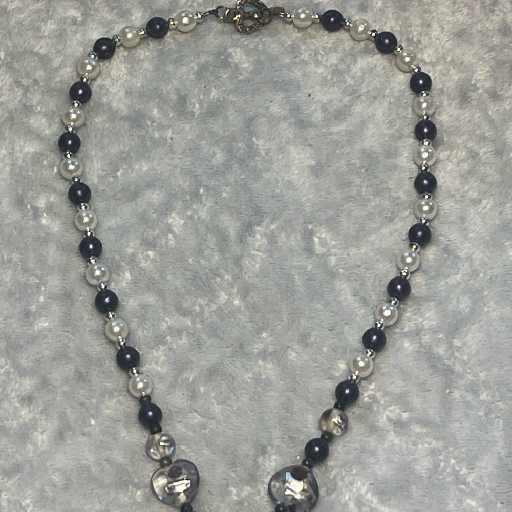 White and Purple Necklace with Crystal Accents